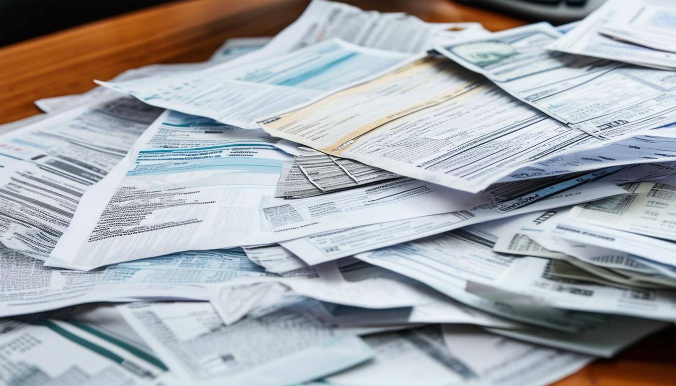 A picture of bank statements cluttered on a table